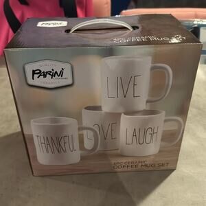 Parini Cookware NWT Set- 4 Ceramic Coffee Mugs “Live” “Laugh” “Love” “Thankful”